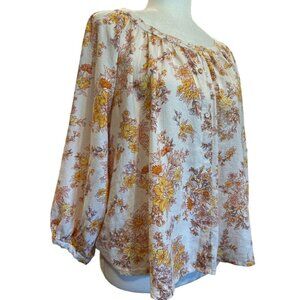 Cynthia Rowley Womens Floral Print Peasant Blouse - Size S - 55% Linen 45% Rayon